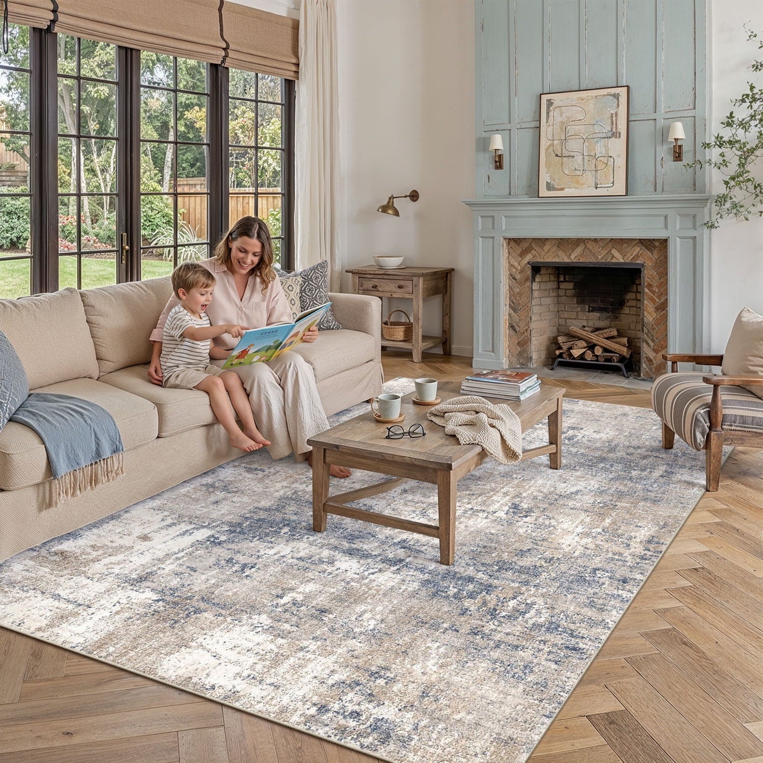 Lumora™ BERTHMEER 5'x7' Modern Abstract Blue Area Rugs for