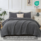 Jessy Home 3 Piece Fleece Queen Comforter Set - Soft & Warm Fluffy Dark Gray Sherpa Bedding , Fuzzy Heavy Double Sided Design Winter Comforter with 2 Pillow Cases