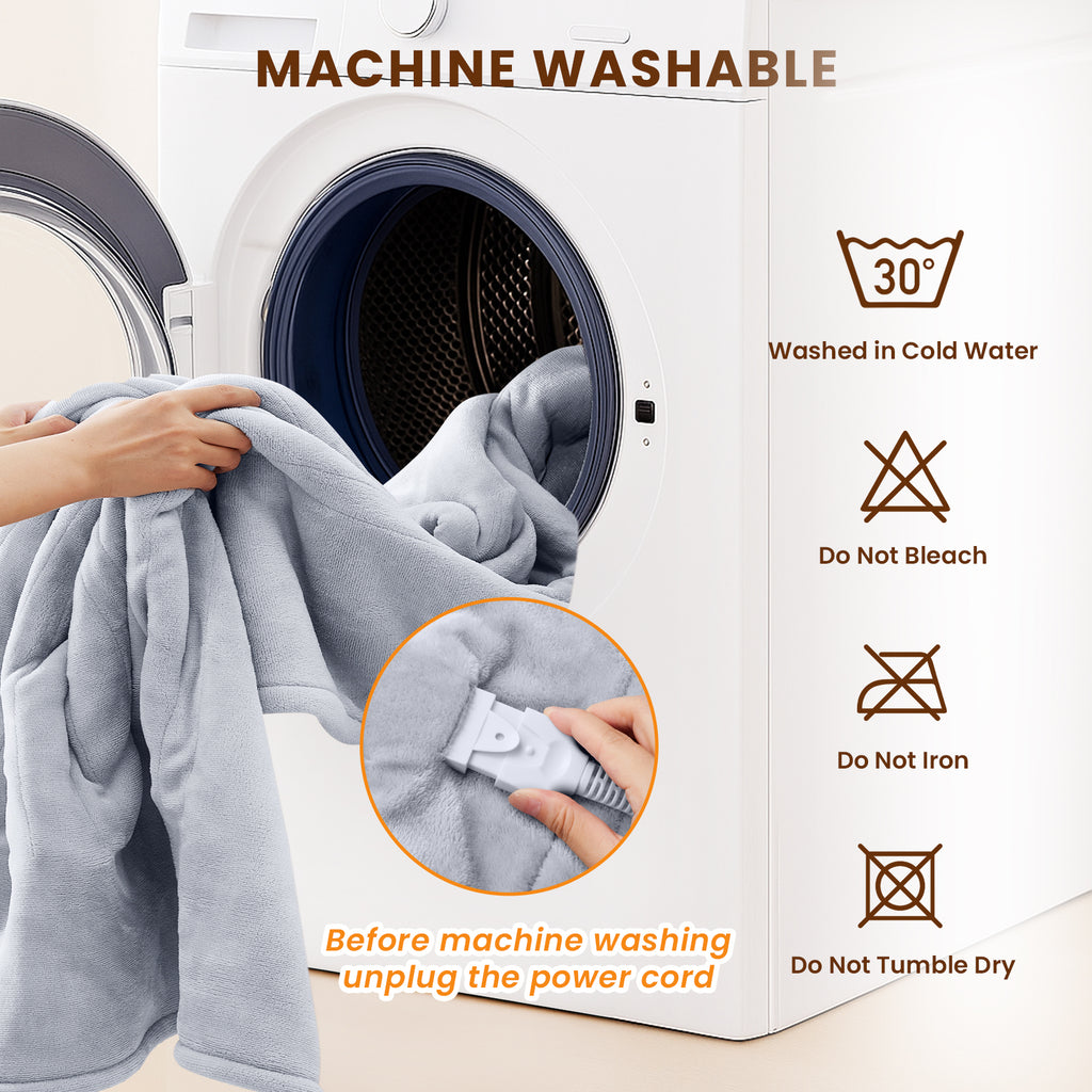 WISHEAD Electric Heated Blanket Throw Soft Flannel & Sherpa, 5 Heat Levels, 3 Hours Auto-Off Over-Heat Protection ETL Certification (50"x60", Light Gray)