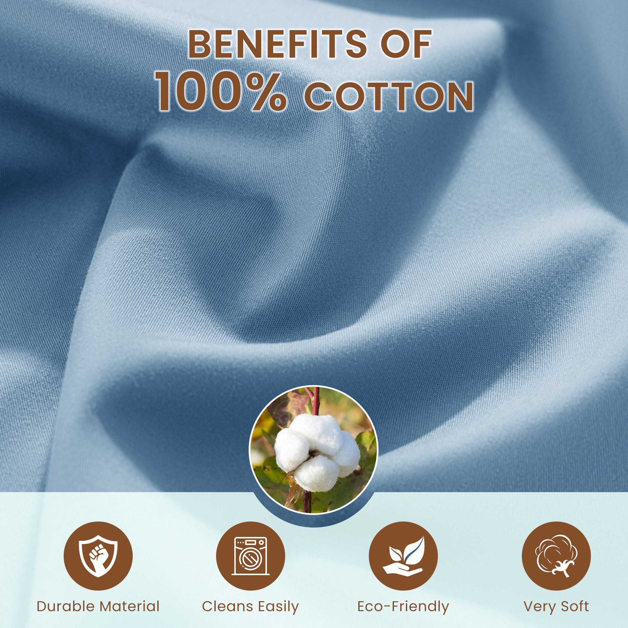 Baauye 100% Cotton Sheet Set, 1000 Thread Count Durable 4-Piece Bed Sheets with 16" Deep Pocket, King, Lake Blue