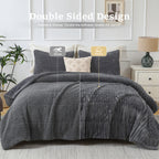 Jessy Home 3 Piece Fleece Queen Comforter Set - Soft & Warm Fluffy Dark Gray Sherpa Bedding , Fuzzy Heavy Double Sided Design Winter Comforter with 2 Pillow Cases