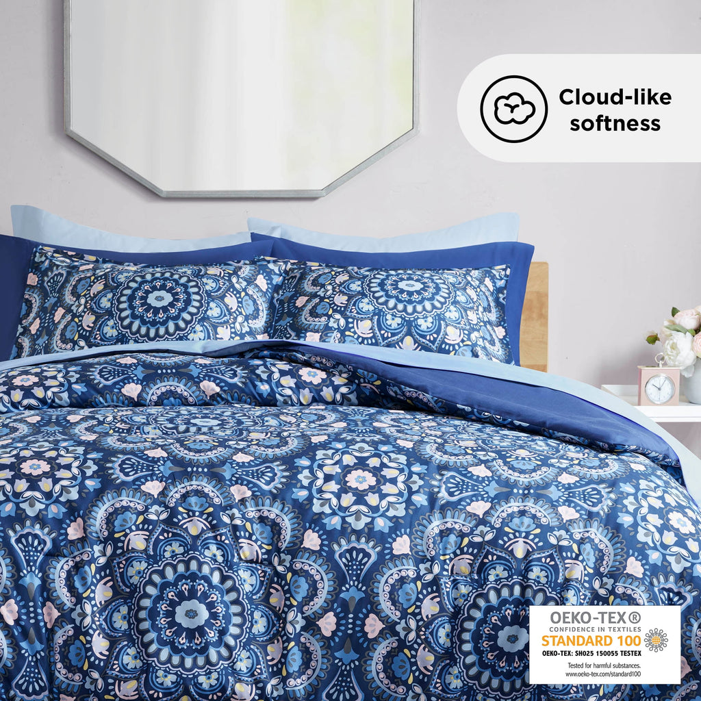 Regency Heights Queen Size Comforter Set, 9-Piece Bed in a Bag Queen, Navy Blue Bedding Comforter Set with Comforter, Flat Sheets, Fitted Sheets with Side Pockets
