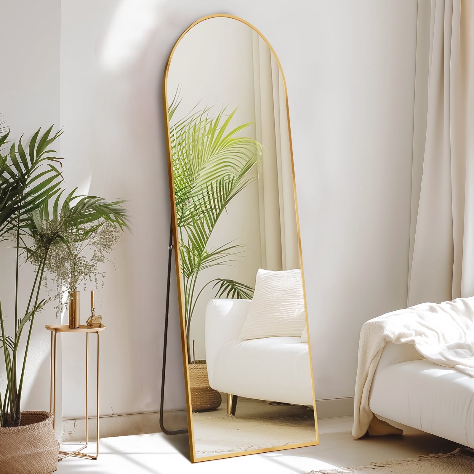 CONCETTA 59"x16" Arched Full Length Mirror, Full Body Standing Mirror Floor Mirrors, Gold