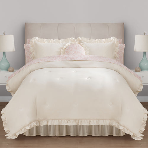 Mainstays All in One Reversible Comforter and Sheet set- 11 Piece, Queen, Cream Ruffle