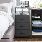Mainstays 3 Drawer Fabric Nightstand with USB, Grey