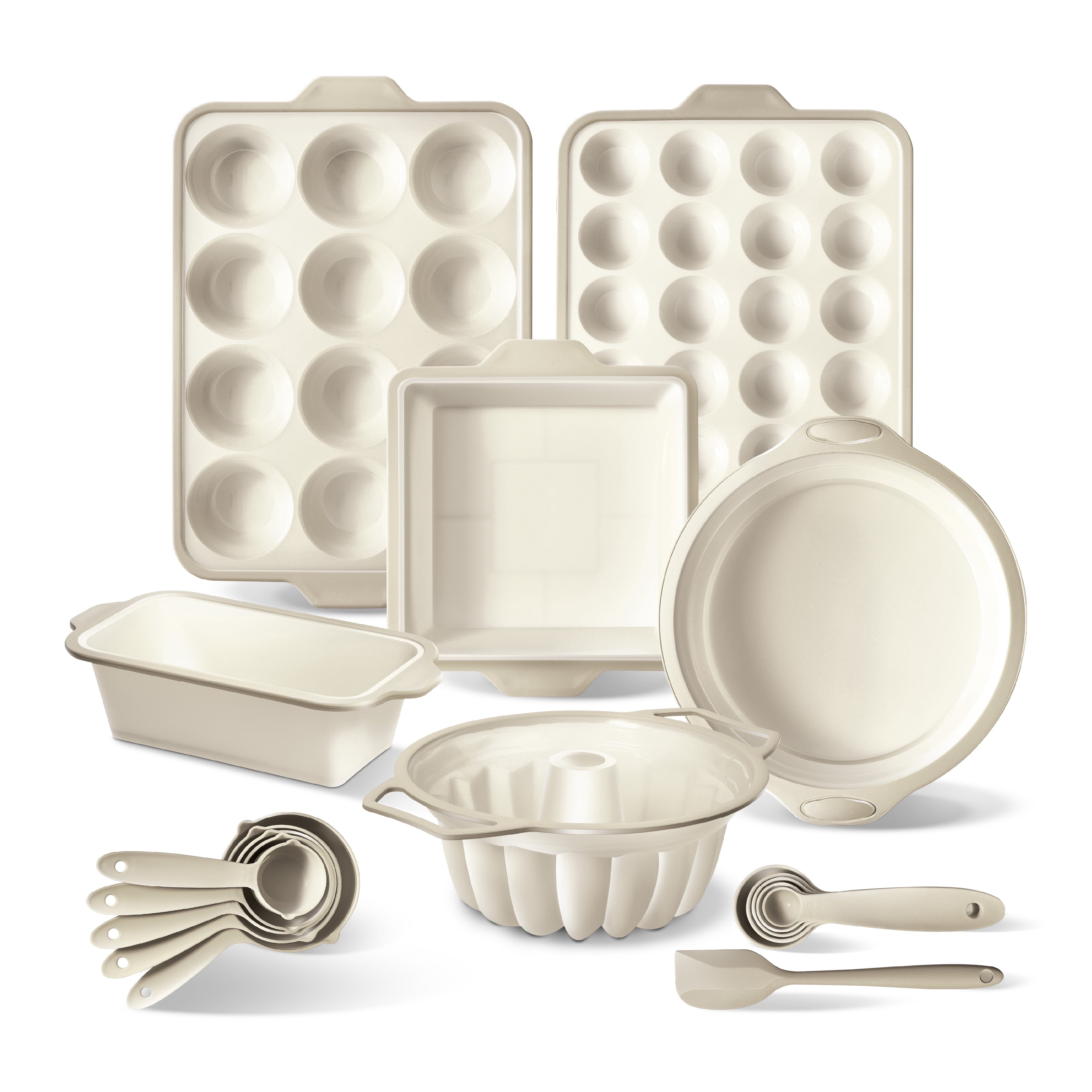 COOK WITH COLOR 17-Pc Silicone Baking Set, Non Stick Baking Pan Set with Sturdy Metal Frame, Taupe