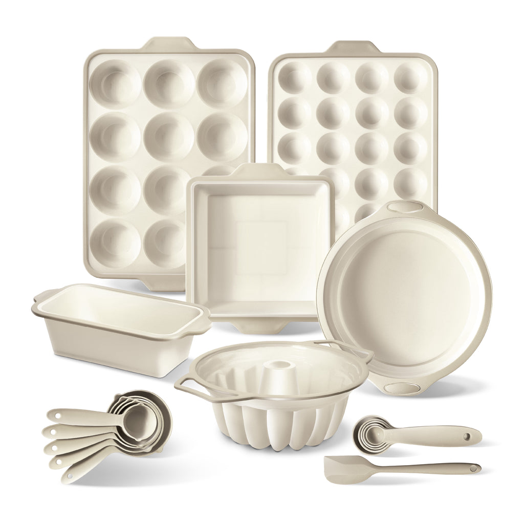 COOK WITH COLOR 17-Pc Silicone Baking Set, Non Stick Baking Pan Set with Sturdy Metal Frame, Taupe