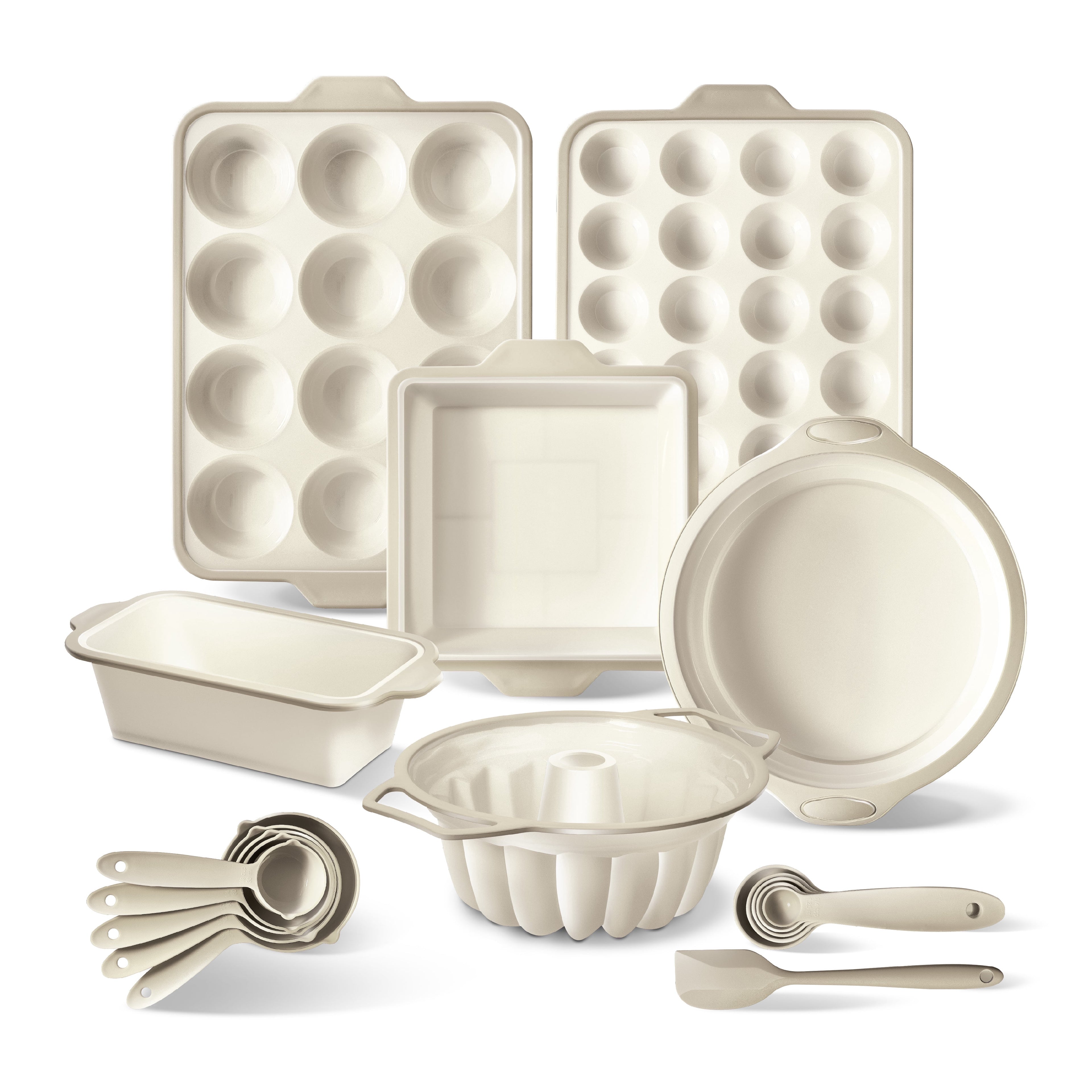 COOK WITH COLOR 17-Pc Silicone Baking Set, Non Stick Baking Pan Set with Sturdy Metal Frame, Taupe