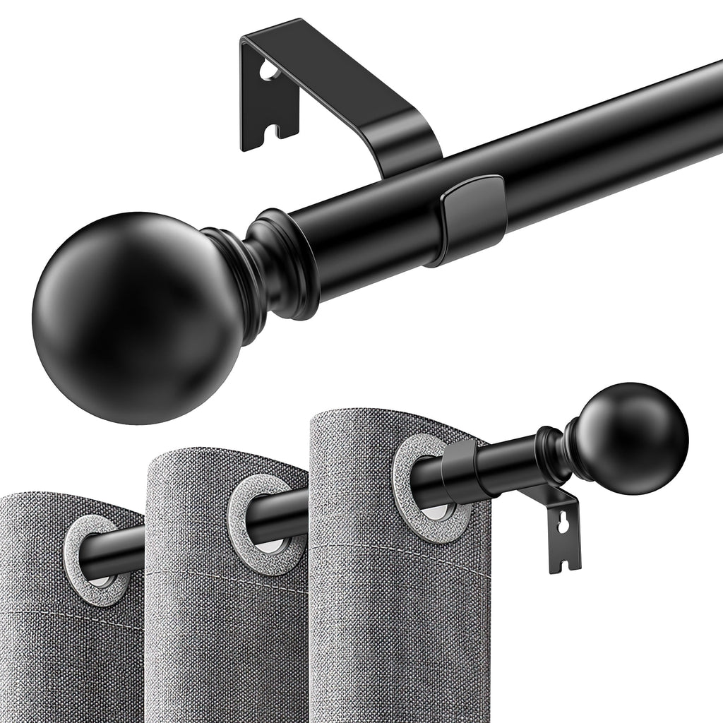 Single Curtain Rods for Windows 32 to 120 inch, Adjustable Window Curtain Rod, Window Curtain Rod with Ball Finials, 1 inch Diameter Decorative Curtain Rod Set, Modern Decorative Drapery Rods