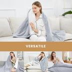 WISHEAD Electric Heated Blanket Throw Soft Flannel & Sherpa, 5 Heat Levels, 3 Hours Auto-Off Over-Heat Protection ETL Certification (50"x60", Light Gray)