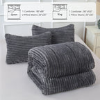 Jessy Home 3 Piece Fleece Queen Comforter Set - Soft & Warm Fluffy Dark Gray Sherpa Bedding , Fuzzy Heavy Double Sided Design Winter Comforter with 2 Pillow Cases