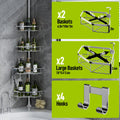 LazySpin 4-Tier Corner Shower Caddy Tension Pole, Fits 37.8”-124”, Silver
